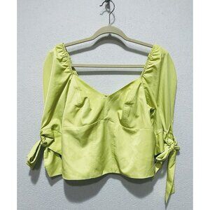 Express Top Womens Medium Bright Yellow Cropped Puff Sleeve Smocked Coquette